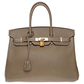 Hermès-Sac HERMES Birkin 35 en Cuir Étoupe - 102215-Taupe