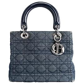 Dior-Christian Dior Small Lady Dior Denim Handbag-Blue