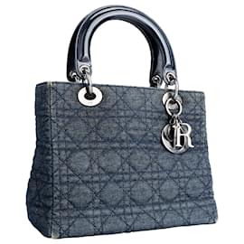 Dior-Christian Dior Small Lady Dior Denim Handbag-Blue