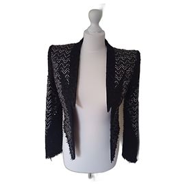 Balmain Black Tweed Short Jacket with Sequins Black