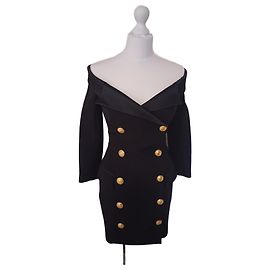 Balmain Midikleid aus Wolle schwarz Schwarz