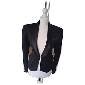 Balmain Black Wool Blazer with Silk Satin Shawl Collar Black
