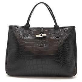 Longchamp Roseau Leather Tote Bag Black Black