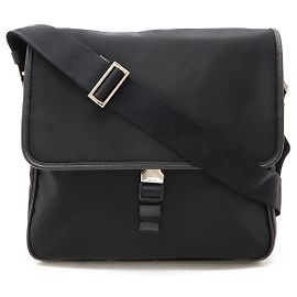 Bolsa de ombro em jacquard de nylon com logo Prada Preto