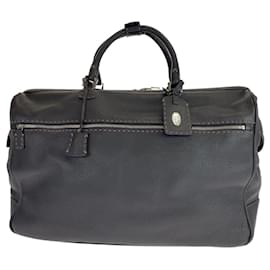 Fendi-Fendi Leather Selleria Boston Bag 405962-Brown