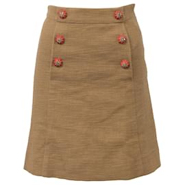 Dolce & Gabbana-Dolce and Gabbana Embellished Buttons Mini A-Line Skirt in Brown Wool-Brown