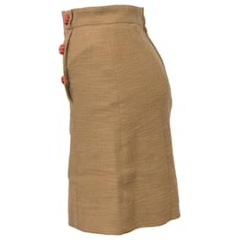 Dolce & Gabbana-Dolce and Gabbana Embellished Buttons Mini A-Line Skirt in Brown Wool-Brown