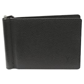 Louis Vuitton-Louis Vuitton Leather Money Clip Wallet with Card Case-Black
