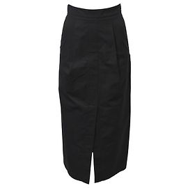 Hermès Midi Bleistiftrock mit hoher Taille und vorderem Schlitz aus schwarzer Wolle Schwarz