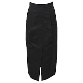 Hermès-Hermès Midi High-Waisted Front Slit Pencil Skirt in Black Wool-Black