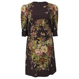 Dolce & Gabbana- Dolce & Gabbana Flowers and Keys Printed Mini Dress in Multicolor Viscose-Multiple colors
