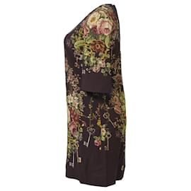 Dolce & Gabbana- Dolce & Gabbana Flowers and Keys Printed Mini Dress in Multicolor Viscose-Multiple colors