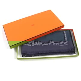 Hermès-HERMES Cheval Dechaine Cashmere Silk Shawl-Blue