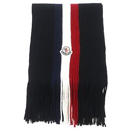 Sciarpa in lana Moncler con logo tricolore e frange Nero