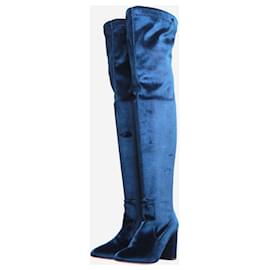 Aquazzura-Blue velvet over-the-knee boots - size EU 37.5-Blue