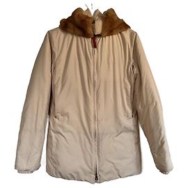 Prada down jacket with removable fur hood cream Cream