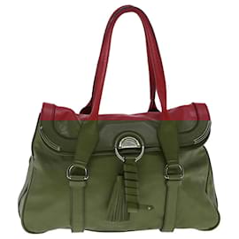 Céline-CELINE Shoulder Bag Leather Red Gold Auth 95010-Red,Golden
