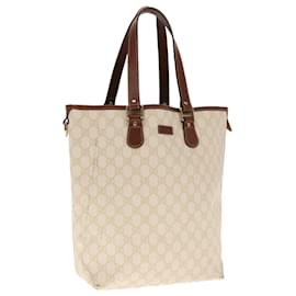 Gucci-GUCCI GG Supreme Tote Bag PVC Leather Gold White 189896 Auth 94448-White,Golden