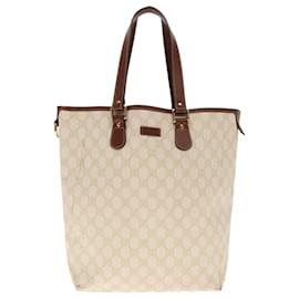 Gucci-GUCCI GG Supreme Tote Bag PVC Leather Gold White 189896 Auth 94448-White,Golden