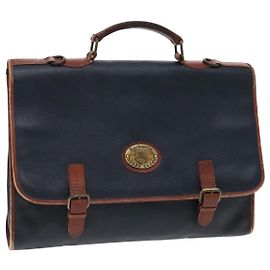 Autre Marque Bolsa de negócios Burberrys em couro azul marinho e marrom Auth ti2166 Marrom Azul marinho