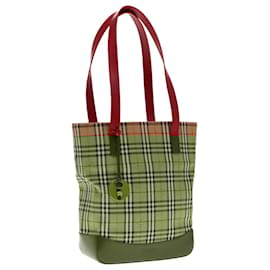 Autre Marque-Burberrys Nova Check Shoulder Bag Canvas Leather Beige Red Silver Auth 94414-Silvery,Red,Beige