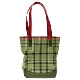 Autre Marque-Burberrys Nova Check Shoulder Bag Canvas Leather Beige Red Silver Auth 94414-Silvery,Red,Beige