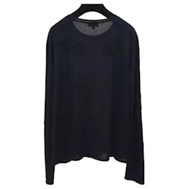 Chanel-CHANEL 18A Black Cashmere Knit Leaf Embroidered Semi-Sheer Sweater Sz.40-Black