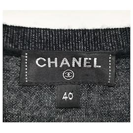 Chanel-CHANEL 18A Black Cashmere Knit Leaf Embroidered Semi-Sheer Sweater Sz.40-Black