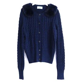 Cardigan en cachemire avec col en vison Prada Noir Bleu Marine