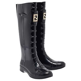 Fendi Logo Black Rubber Boots Black Gold hardware