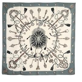 Hermès-Hermès 2010 Square Scarf 90 The Keys Ecru Gray Silk Scarf Hermes-Grey