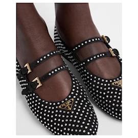 Prada-Prada suede ballerinas with crystals 38.5 IT-Black