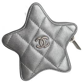 Autre Marque Chanel Stern Geldbörse Grau