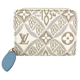 Louis Vuitton-Louis Vuitton Zippy Coin Purse in White Jacquard-White
