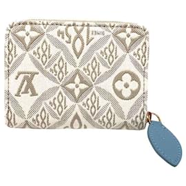Louis Vuitton-Louis Vuitton Zippy Coin Purse in White Jacquard-White