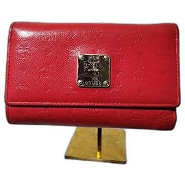 MCM Vintage Visetos Leather Wallet Red Red