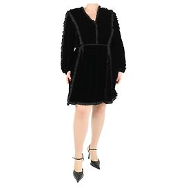 Ulla Johnson Schwarzes Samt-Midi-Kleid mit Rüschendetails - Größe UK 16 Schwarz