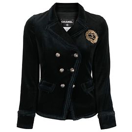 Chanel Iconic CC Wheat Patch Velvet Jacket Black
