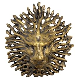 Chanel-New in Box Chanel Limited Edition 19K Lion Head Brooch Pin Interlocking CC Logo-Golden,Bronze