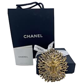 Chanel-New in Box Chanel Limited Edition 19K Lion Head Brooch Pin Interlocking CC Logo-Golden,Bronze