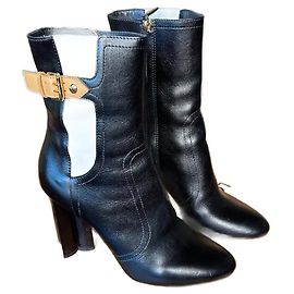 Louis Vuitton Silhouette Blumenabsatz Stiefeletten Leder Schwarz Schwarz