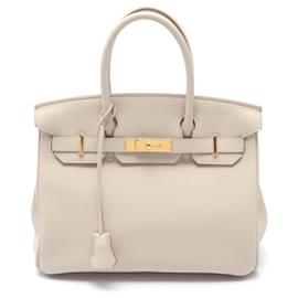 Hermès-Hermes Birkin 30 Handbag in Ivory Togo Leather-Cream