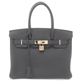 Hermès-Hermes Birkin 30 Handbag in Gray Togo Leather-Brown