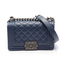 Chanel-Chanel Boy Chanel Small Matelasse Shoulder Bag-Navy blue