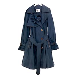 Lanvin-Lanvin Spring 2005 Corsage Flared Trench Mac Coat FR46/UK18-Blue