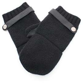 Hermès-Hermes Navy Cashmere and Leather Mittens-Navy blue