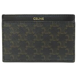 Céline-Celine Triomphe Leather Card Case-Black