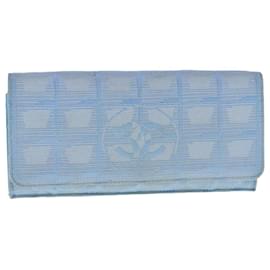 Chanel-CHANEL New Travel line Long Wallet Nylon Light Blue Silver CC Auth bs18719-Silvery,Light blue