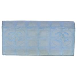 Chanel-CHANEL New Travel line Long Wallet Nylon Light Blue Silver CC Auth bs18719-Silvery,Light blue