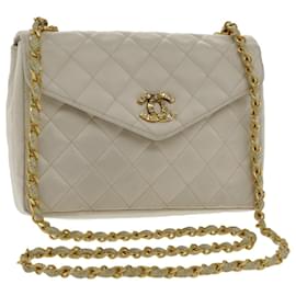 Chanel-CHANEL Matelasse Chain Shoulder Bag Satin White Gold CC Auth kk366A-White,Golden